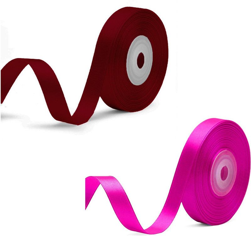 Adhvik Pack of 2 (1.2cm X 18 Mtr) Satin Ribbon for Party Decorations (Pink & Maroon) Multicolor Satin Ribbon  (Pack of 2)