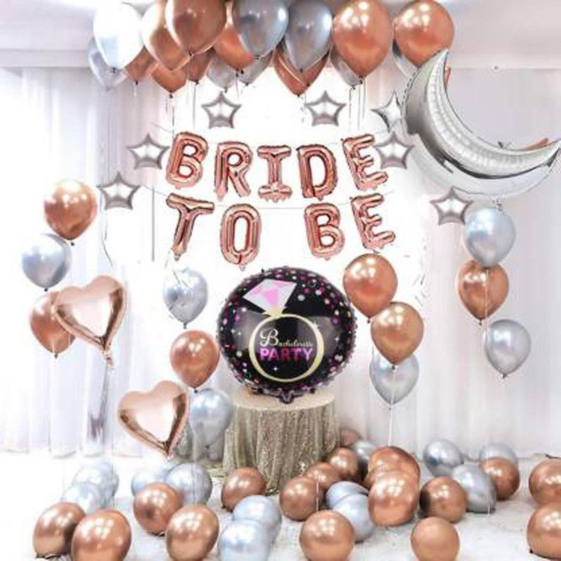TRISHRA Solid Bride to Be Complete Rose Gold Theme Decoration Combo for Bride Bachelor Party Decoration Heart Round Foil Balloons Balloon  (Multicolor, Pack of 50)