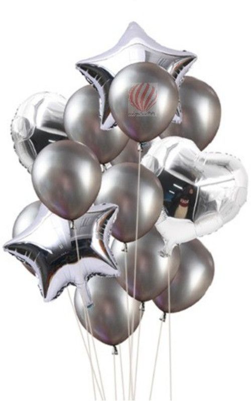 PartyballoonsHK Printed 14pcs Balloon  (Silver, Pack of 14)