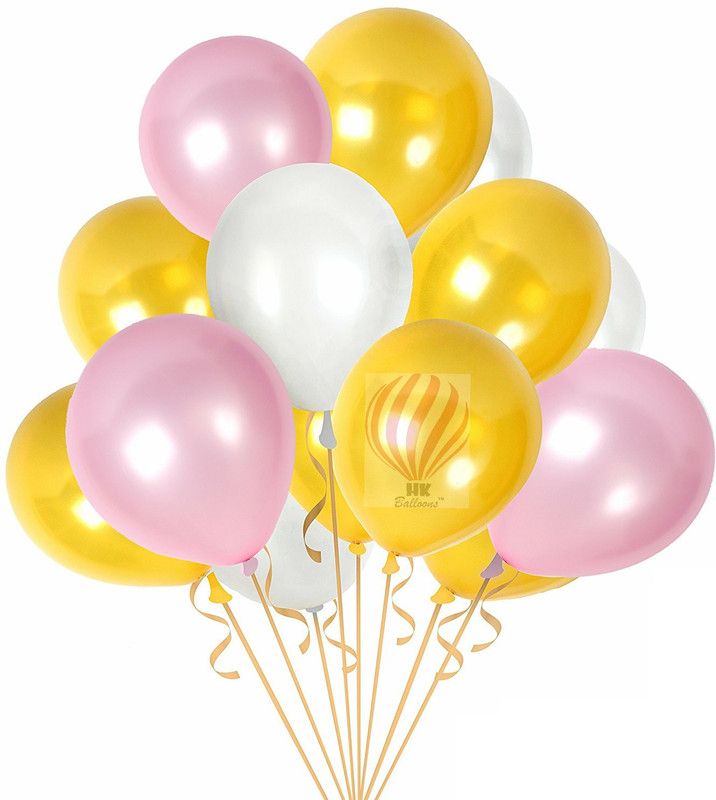 PartyballoonsHK Solid 9” Metallic Gold , Pink ,White Balloons Pack of 100 Pieces, Top Quality Decorations For Gold and Pink Birthdays Baby Shower Balloon  (Multicolor, Pack of 100)