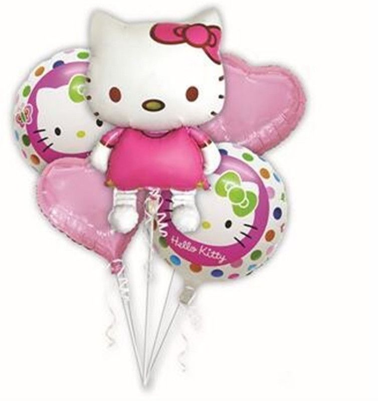 FUNCART Printed Hello Kitty Foil Balloon Bouquet (5pcs/pack) Balloon  (Multicolor, Pack of 1)