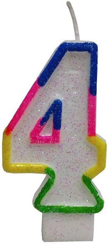 Utkarsh Multicolor Single Digit ( 4 ) Rainbow Border Glitter Candle for Birthday Cake Candle  (Multicolor, Pack of 1)