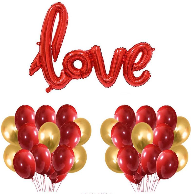 SOI Solid Love Red Foil with 30 HD Metallic Balloons Kit Balloon  (Red, Gold, Pack of 31)