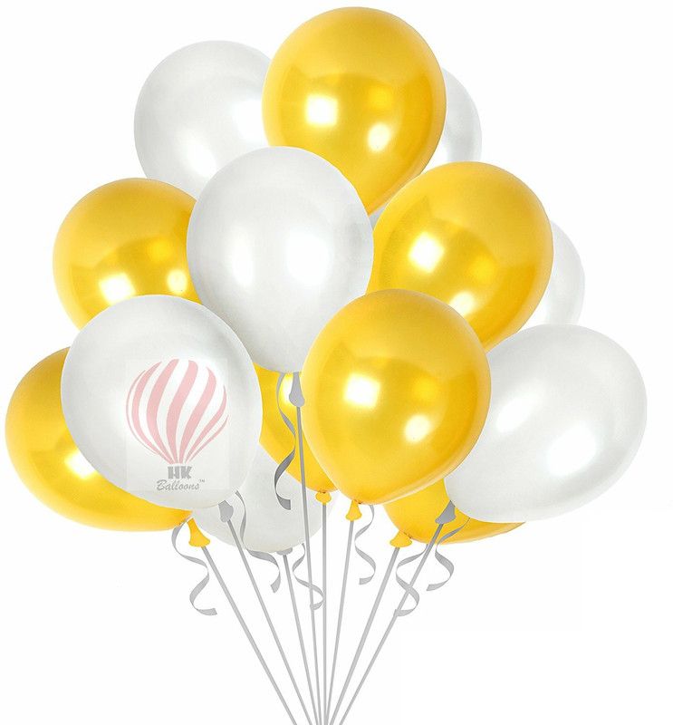 PartyballoonsHK Solid 9” Latex Gold & White- Pack of 100 Pieces, Thick Latex 12 Inches Gold White Top Quality Decorations For Birthdays Anniversaries Weddings Balloon  (Gold, White, Pack of 1)