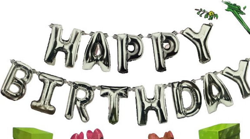 occasion eye Happy Birthday Foil paper balloon in silver colour Banner  (8 ft, Pack of 1)