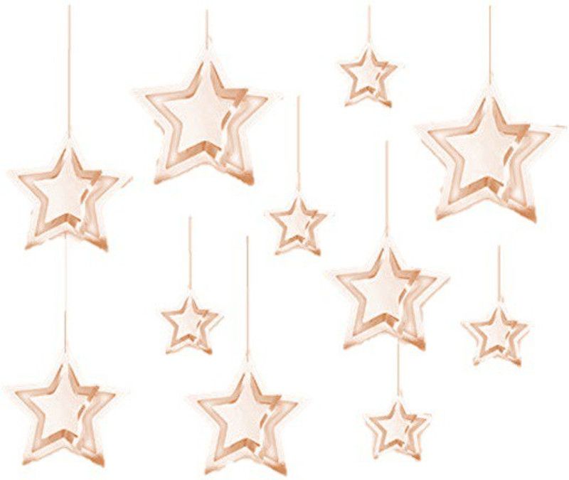 BashNSplash Rose Gold Rose Gold Metallic Paper Ceiling Hanging 3D Star Birthday / Party / Room Decoration (Pack of 11)