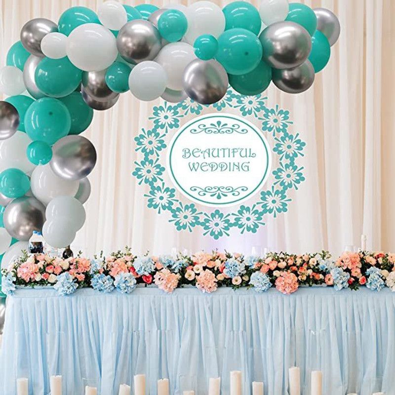 R G ACCESORIES Solid 90pcs sea green silver theme decoration balloon for birthday, festival, wedding Balloon  (Green, Silver, White, Pack of 92)
