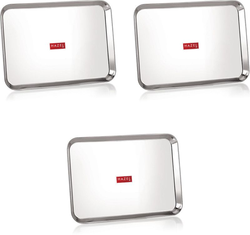 HAZEL Stainless Steel Serving Trays Rectangle Premium Dining Table Plater Set of 3, Large, Silver, 37.2 x 26.4 cm Tray  (Pack of 3)