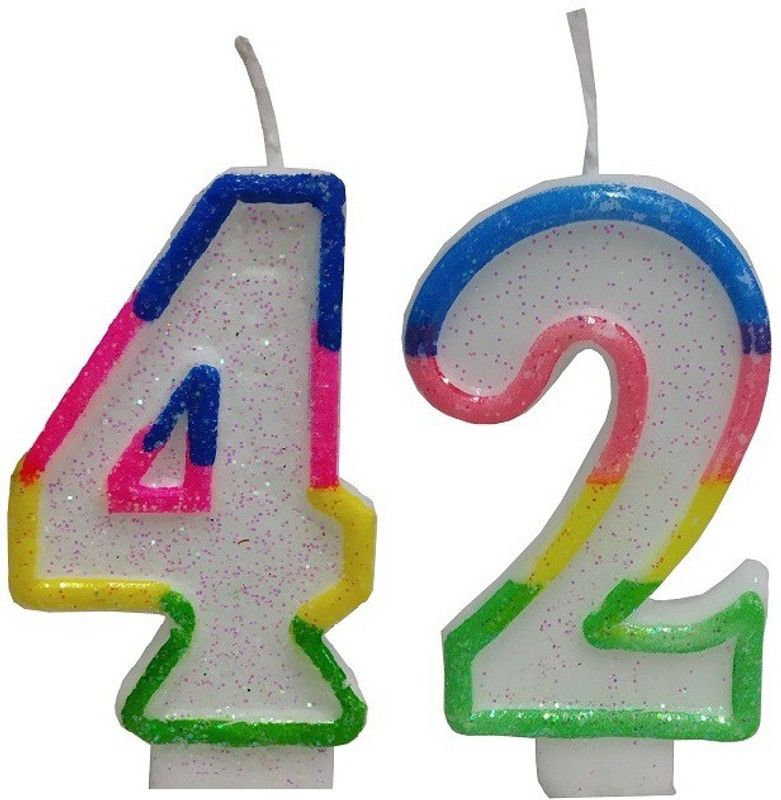 Stylewell Two Digit ( Number 42 ) Rainbow Border Glitter Candle for Birthday Candle  (Multicolor, Pack of 2)