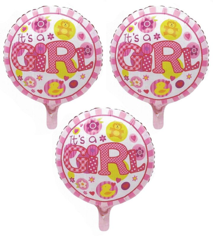 Stylewell Printed Set Of 3 Pcs Baby Shower "It's a Girl! 3D Foil Balloon  (Pink, Pack of 3)