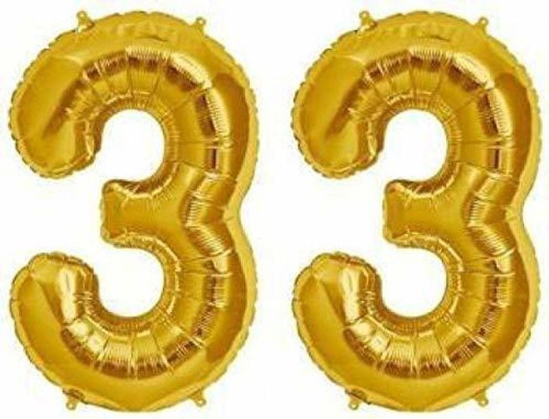 Events Framer Solid 33 Year Golden Foil Balloon  (Gold, Pack of 2)