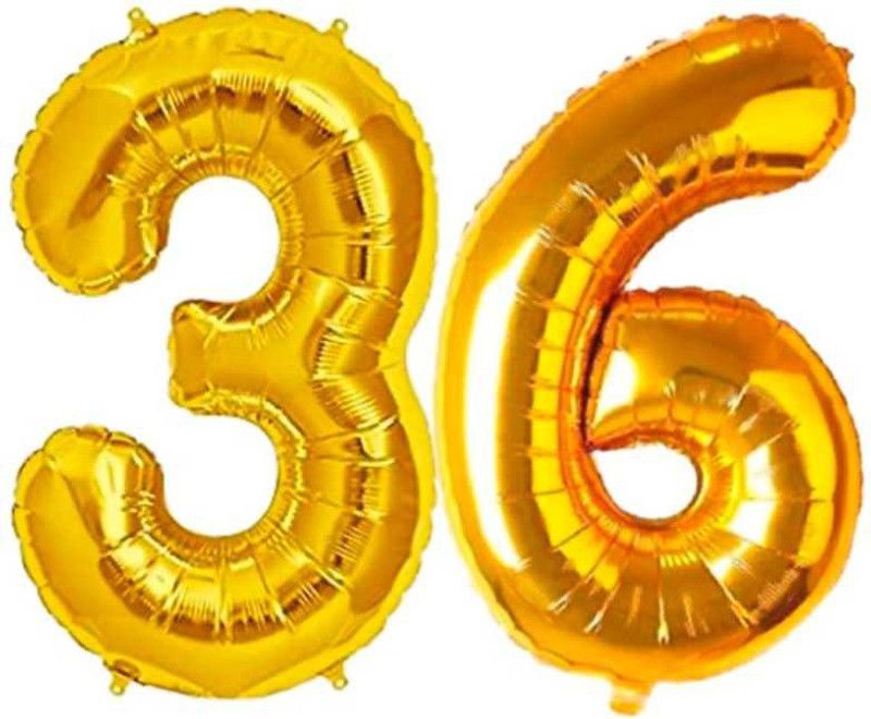 Pod Marco Solid 36 number foil balloon golden Letter Balloon  (Gold, Pack of 2)