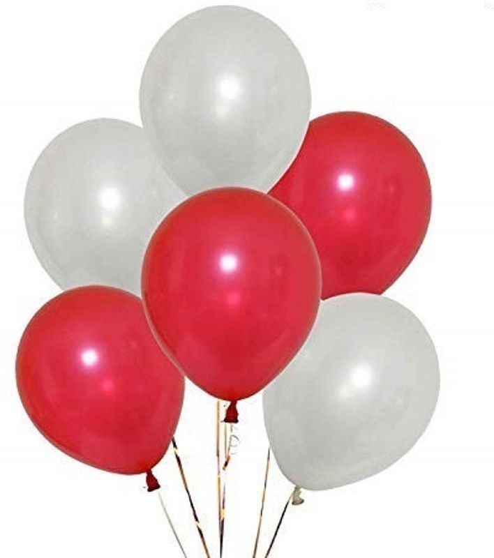 RPI SHOP Solid - Balloons, 12" Inches Balloon, Latex Balloons, for Party Decoration, Birthday, wedding, baby shower, engagement Party Supplies, (Color: Red & White) Pack of 210 Pcs Balloon  (Multicolor, Pack of 210)