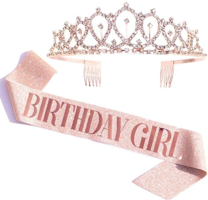 SYGA Birthday Queen Sash & Rhinestone Tiara Kit for Girl Women- Rose Gold