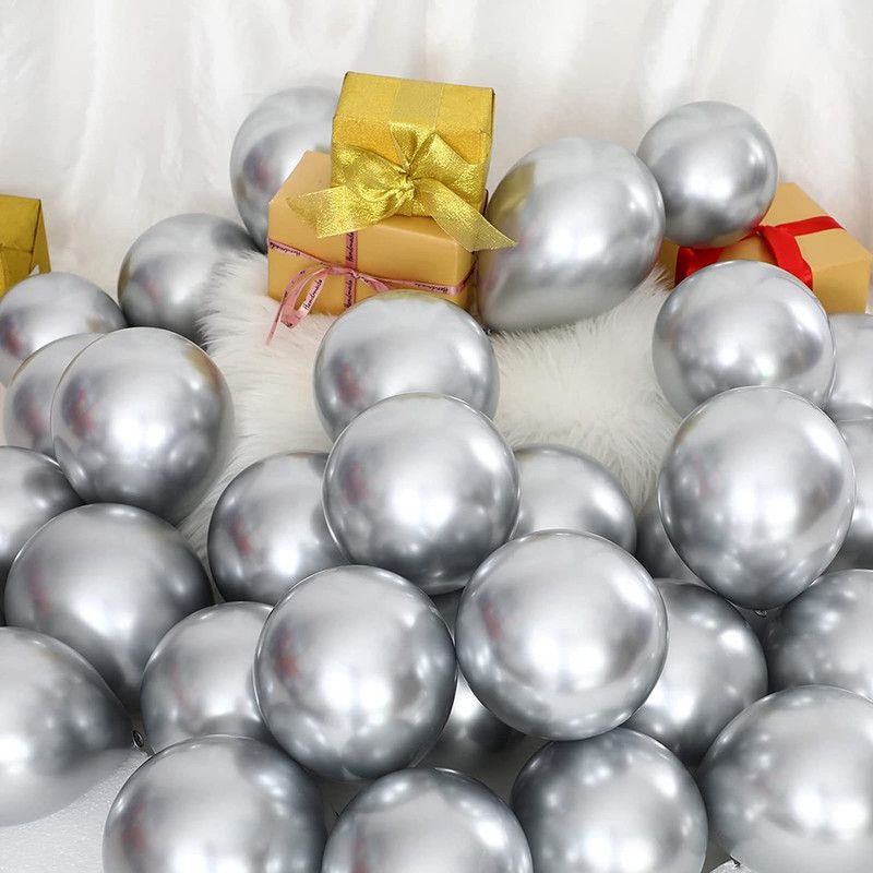 BS AMOR Solid 50 Silver Metallic Balloon  (Silver, Pack of 50)