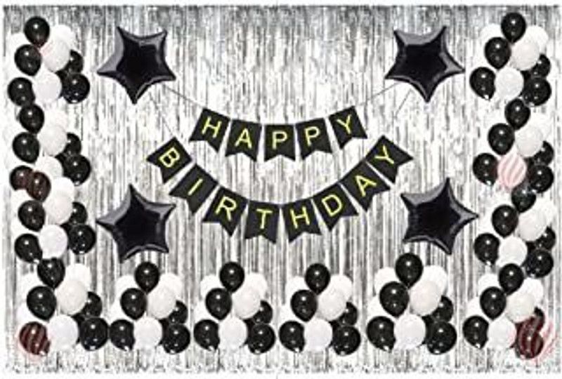 NVRV Solid PACK OF 70 BLACK & WHITE HAPPY BIRTHDAY DECORATION COMBO Balloon  (Black, Pack of 70)