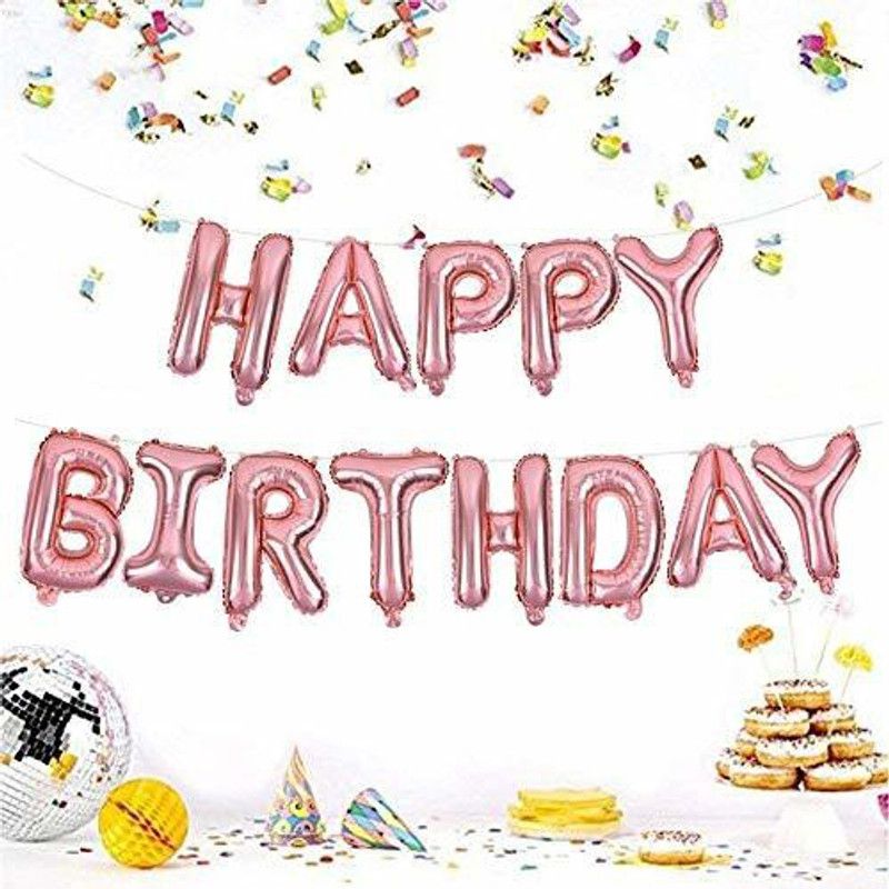 Local Charm Solid Happy Birthday Balloon Pink (16 Inch), 13 Pcs Letter Foil Reusable Letter Balloon  (Pink, Pack of 1)