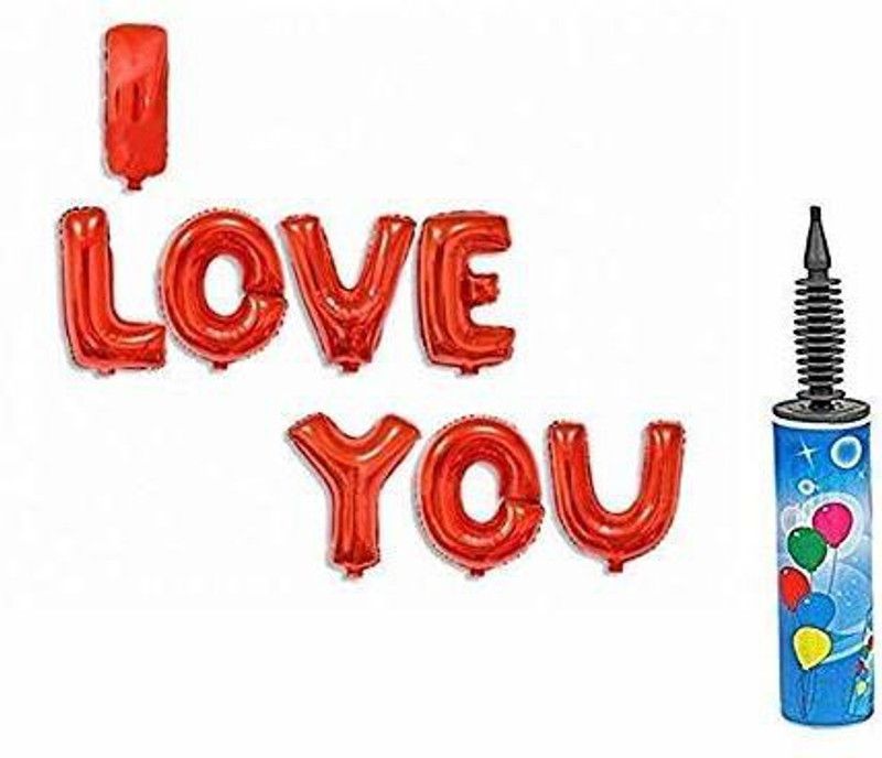 kraft moment Solid Premium Quality "I Love You Foil Balloon + Air Filling Pump) for Valentine, Birthday Decoration, Weddings,... Letter Balloon  (Multicolor, Pack of 9)