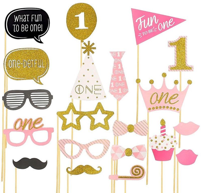 Propsicle Pink First Birthday Decoration Items Photo Booth Board  (Birthday)