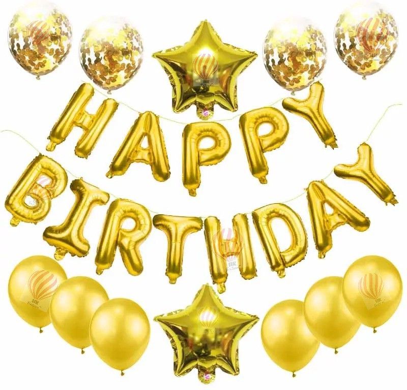 PartyballoonsHK Solid Happy Birthday Balloons Set Gold Balloon  (Gold, Pack of 50)