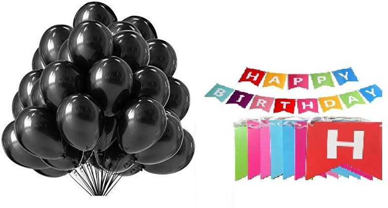 Neevaza Solid With Banner_Black_100 Balloon  (Black, Pack of 100)