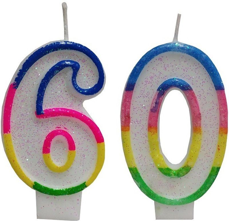 Utkarsh Two Digit ( Number 60 ) Rainbow Border Glitter Candle for Birthday Candle  (Multicolor, Pack of 2)