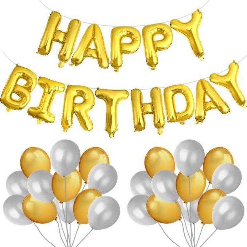 Bash N Splash Solid Happy Birthday Balloon Party Decoration Pack Golden Silver Balloon  (Gold, Silver, Pack of 63)
