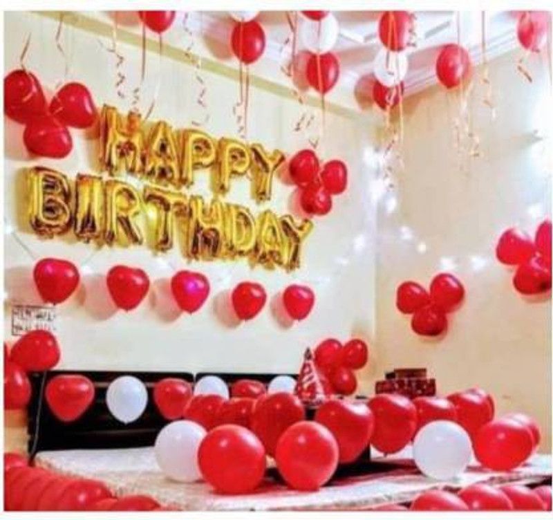 Happytime Solid Happy_Birthday Letter Foil Balloon Set 45_Red Balloon  (Multicolor, Pack of 45)