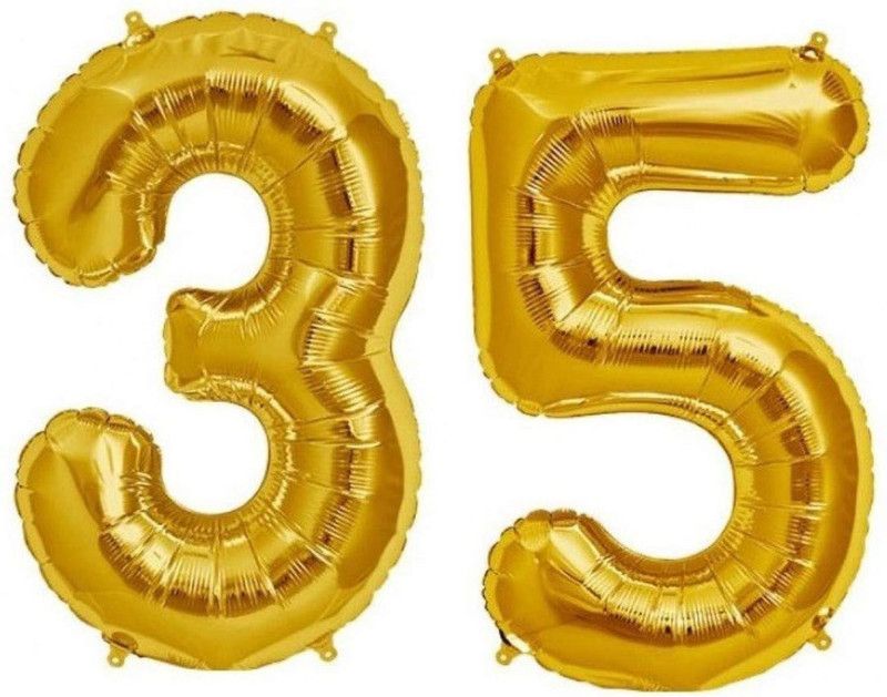Kashish Trends Solid 35 Number Foil Balloon Letter Balloon  (Gold, Pack of 2)