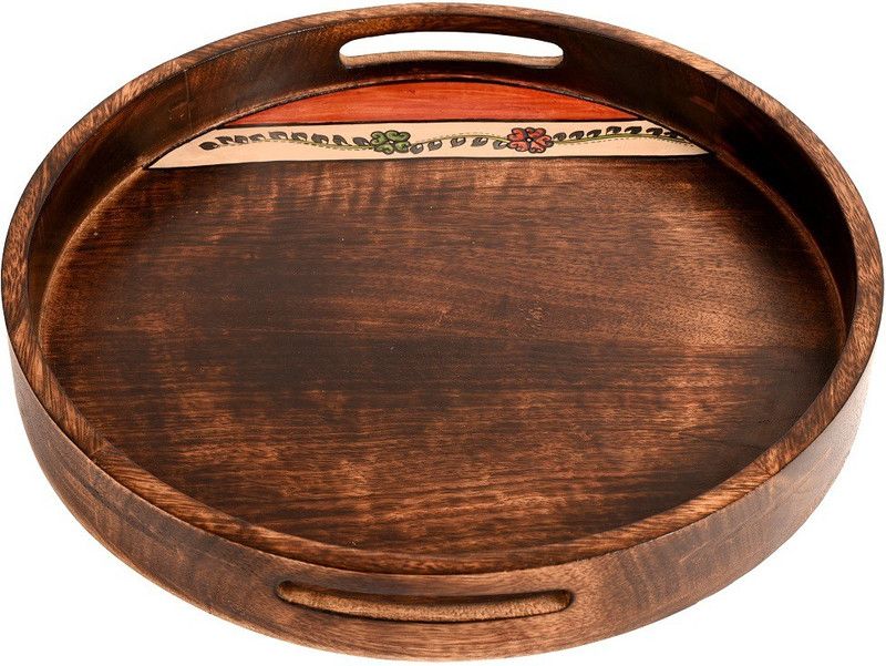 AAKRITI ART CREATIONS Madhubani Handpainted Round Wooden Tray Tray