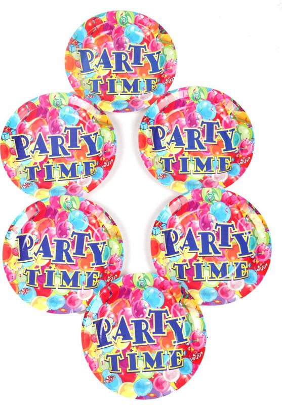 FUNCART Party Time Theme 9 Inch Quarter Plate  (Pack of 6)