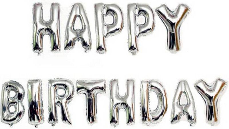 P s retail Solid HAPPY BIRTHDAY letter(13pcs) 16" Balloon  (Silver, Pack of 1)
