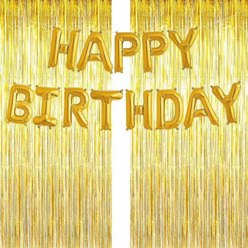ClapNSmile.com Solid ClapNSmile Combo of Golden Happy B'Day Banner with 1No Foil Balloon and Curtains Balloon  (Gold, Pack of 3)