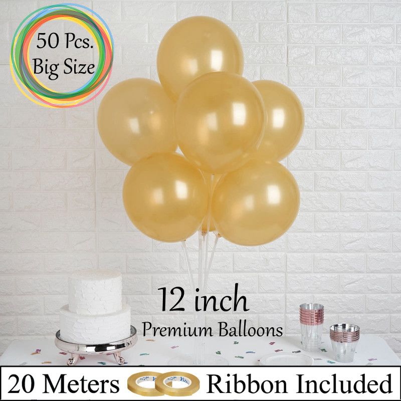 AMFIN Solid AN 12 inch Golden Balloons Pk 50 Balloon  (Gold, Pack of 52)