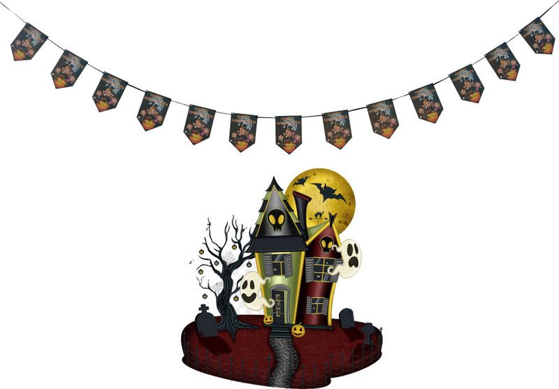 FUNCART Happy Halloween Small (12 Flag) Banner  (8.2 ft, Pack of 1)