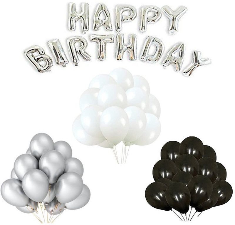 Happy Solid Birthday Balloon Set-Silver Balloon  (Silver, Pack of 73)