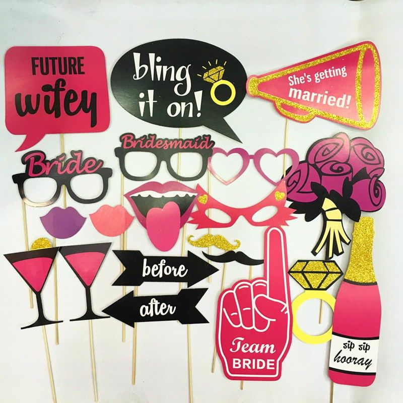 Propsicle 20 Pcs Bride Photo Booth Props Bachelorette Party Kit Hen Night Set Photo Booth Board  (Bachelorette, Wedding)