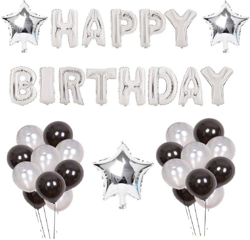 Bash N Splash Solid Perfect Black & Silver Happy Birthday party decoration set (Pack of 70) Balloon  (Silver, Black, Pack of 70)