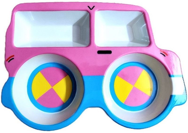 MBC Melamine Kids Plate Car 4 Section Car Design Pink Sectioned Plate Sectioned Plate  (Microwave Safe)