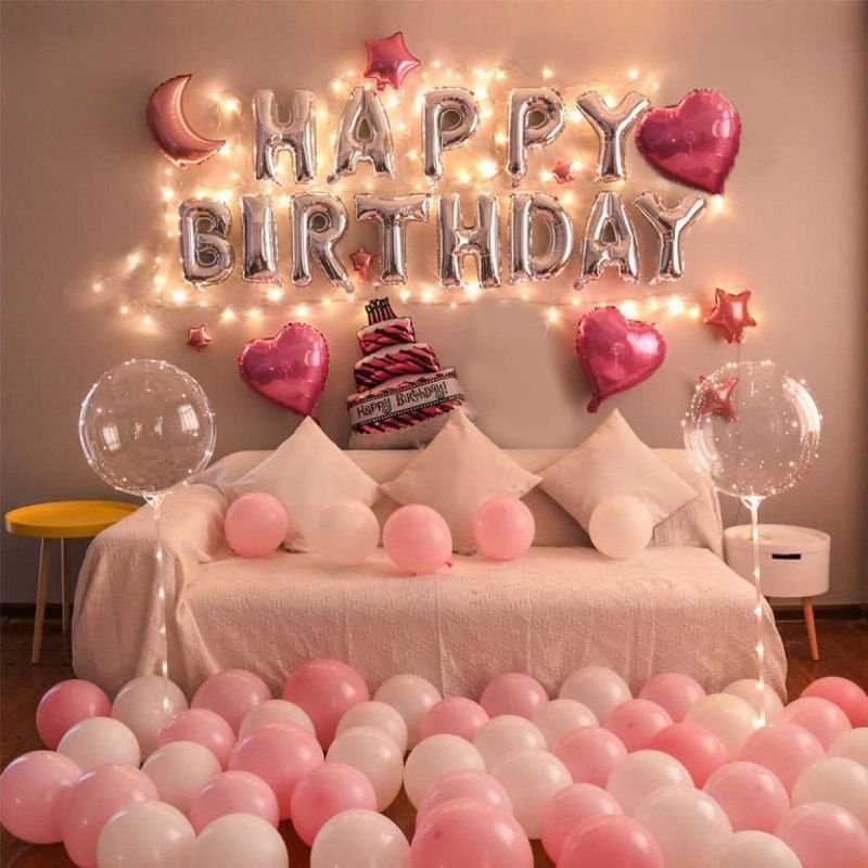 Magic Balloons Solid led light with cake foil birthday combo Balloon  (Multicolor, Pack of 64)