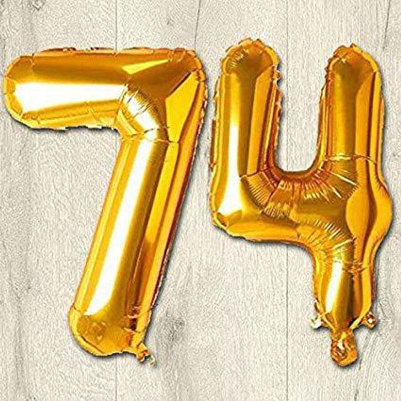 HMFURRYS FINEST Solid Golden Foil No.74 Balloons Letter Balloon  (Gold, Pack of 2)