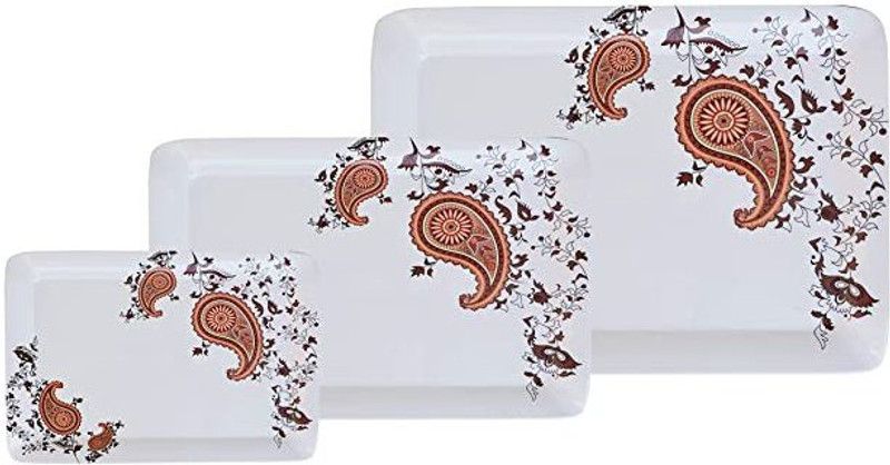 VENTUOS Aeternum Melamine Traditional Print White Serving Tray Set of 3 Tray  (Pack of 3)