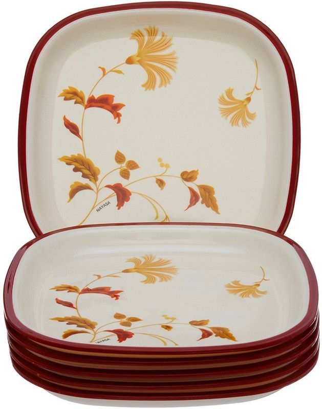 NAYASA Floral Brown Quarter Plate  (Pack of 6, Microwave Safe)