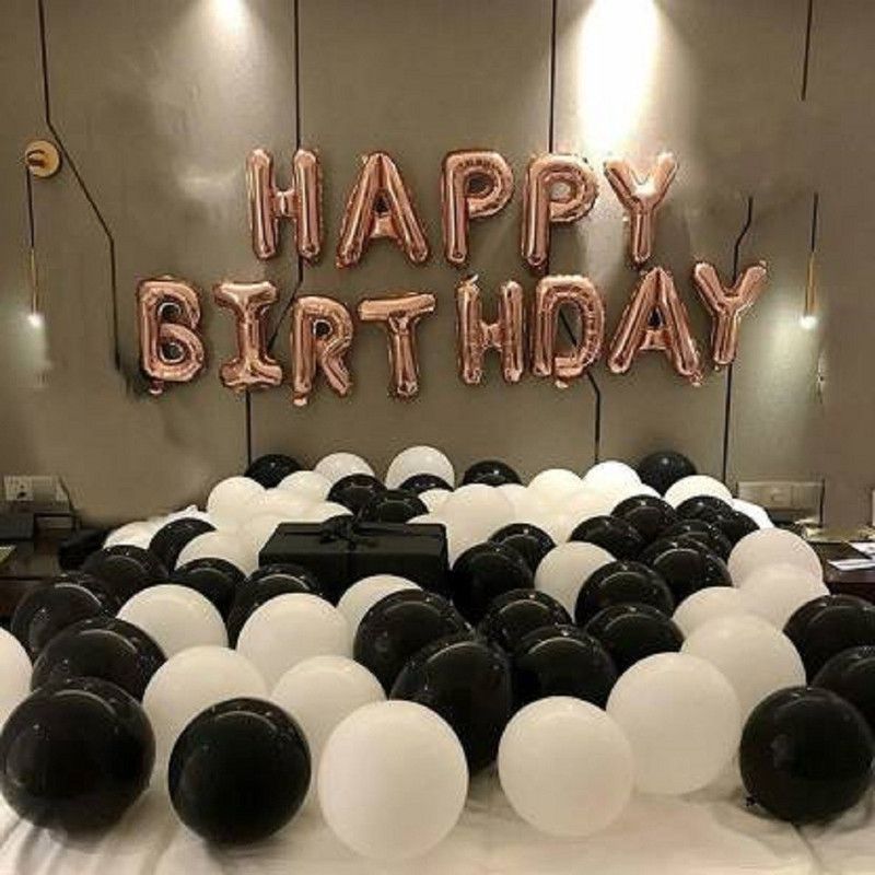 Trixzoom Solid ROSE GOLD FOIL (40 BALLOONS OF BLACK,WHITE) PACK OF 53 Letter Balloon  (Multicolor, Pack of 53)