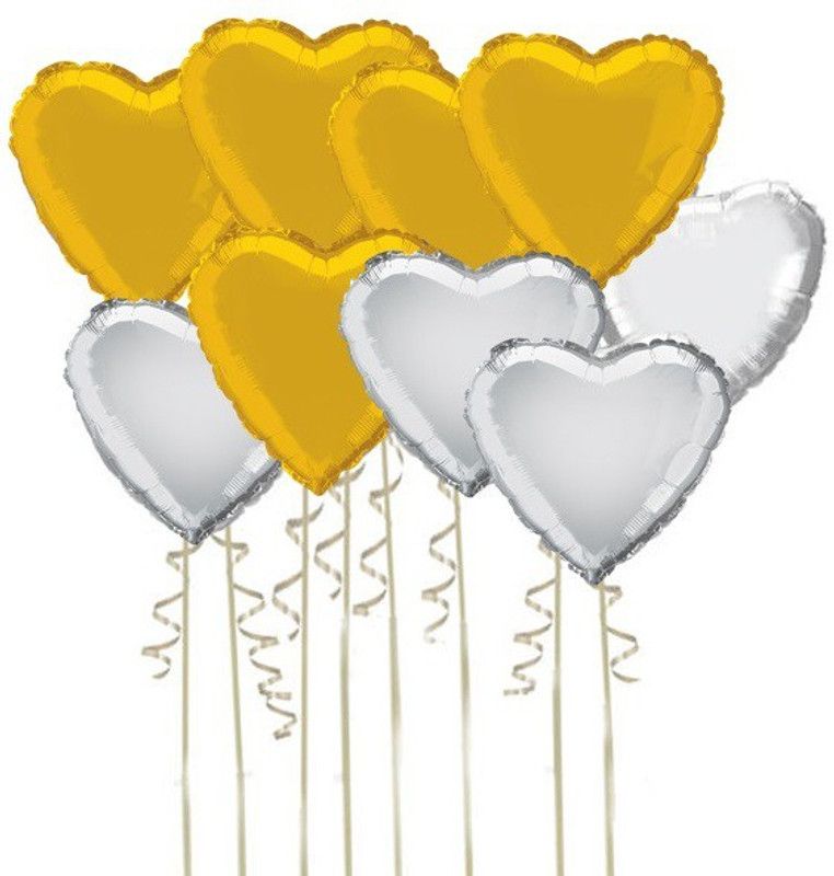 BashNSplash Solid Gold Valentines Day Decoration 18" Silver & Golden Foil Balloon Balloon  (Silver, Gold, Pack of 10)