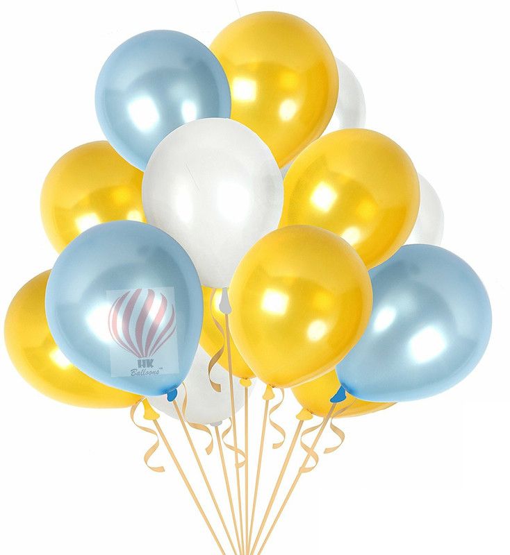 PartyballoonsHK Solid 100pcs Gold, White & Blue Assorted ,| Top Quality, Thick Party Decorations For Birthdays, Anniversaries & Weddings by Treasures Gifted (GOLD/WHITE/BLUE) Balloon  (Multicolor, Pack of 1)