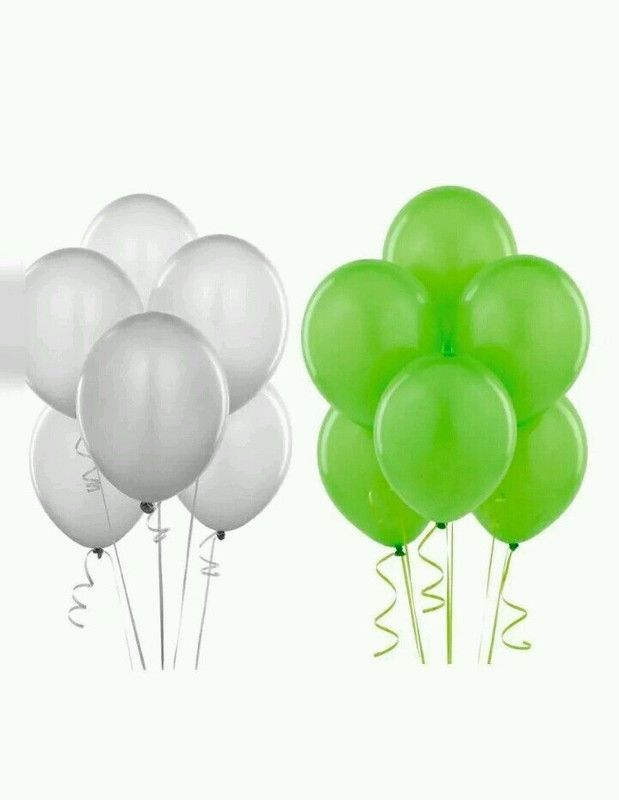 PartyballoonsHK Solid White & Green Birthday,Party, Decoration (Pack of 50) Balloon  (White, Green, Pack of 50)