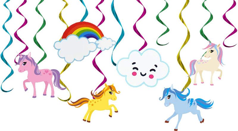 FUNCART Multicolor Unicorn Themed Swirl Decorations