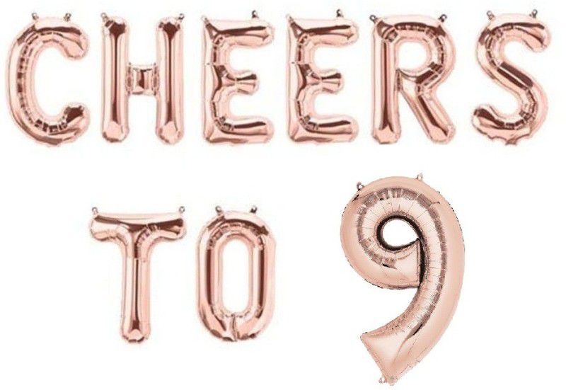 Balloonistics Solid Rose Gold Cheers to 9 Foil Balloon Combo Foil Balloon for Birthday and Anniversary Celebration 16 Inches Balloon  (Gold, Pack of 1)