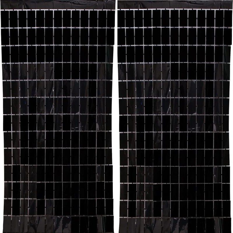 FANCY CREATION Black Square Shape Foil Curtain (Pack of 2)